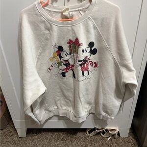 H&M White Sweatshirt with Mickey and Minnie Design